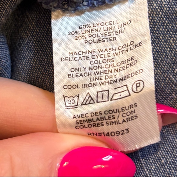 LOFT Denim Long Sleeve cottagecore milkmaid chambray tie waist midi dress size M - Picture 6 of 7